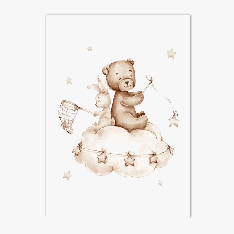 Print on canvas cloud moon rabbit bear Nordic decoration child
