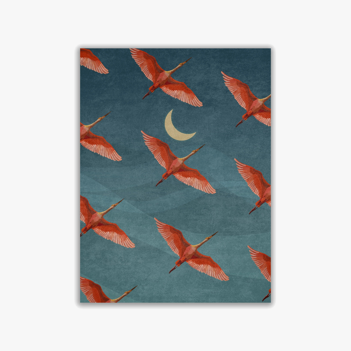 Eclectic impressions of red crane and blue heron wall decor