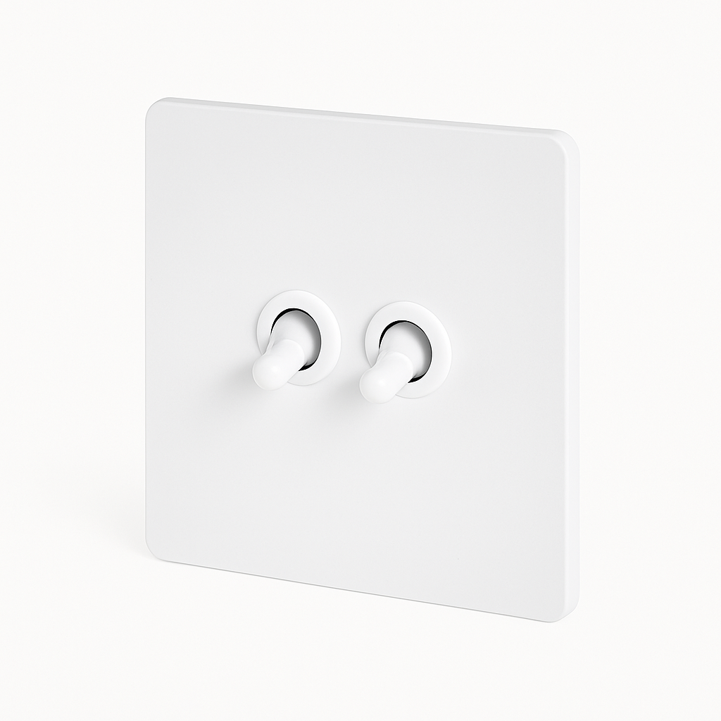 White Matte Steel Double Switch with Rounded Profile