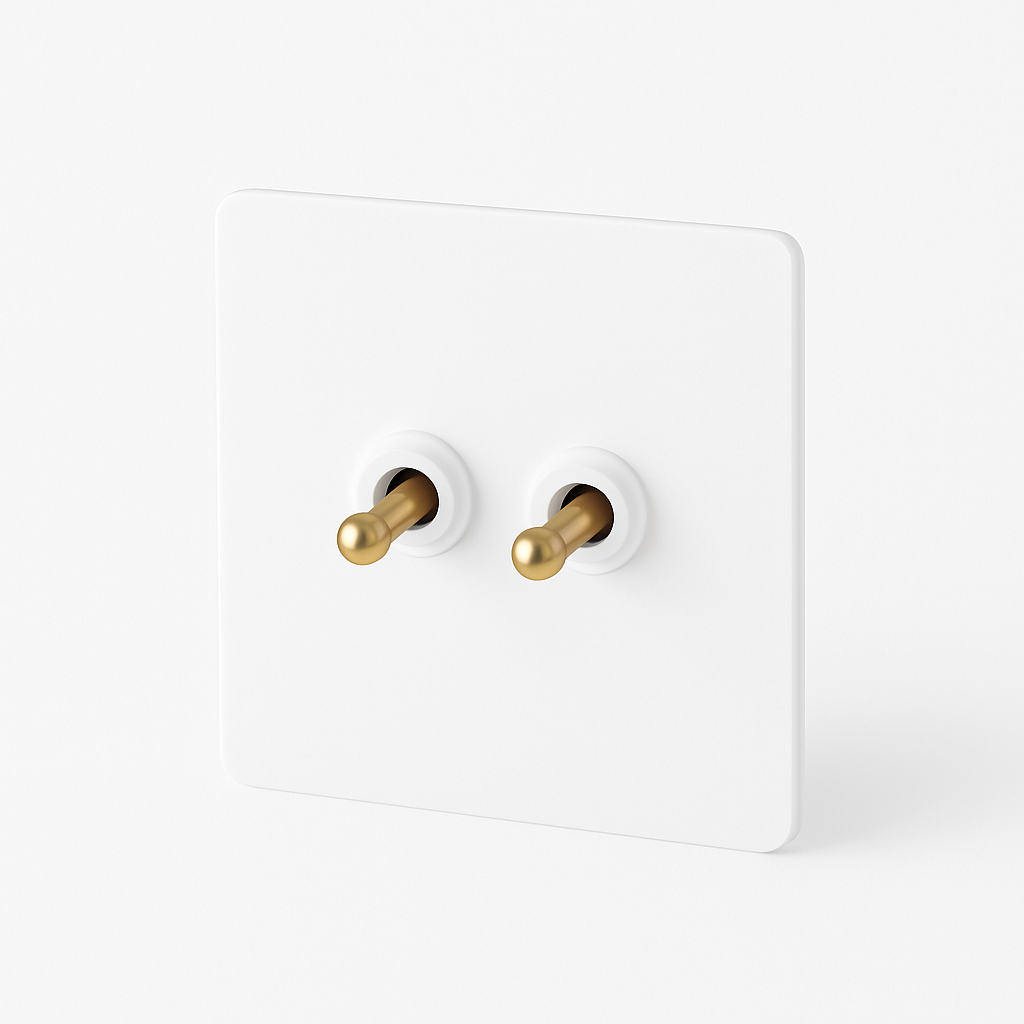 Double 2-Gang Switch in Matt White and Gold Steel