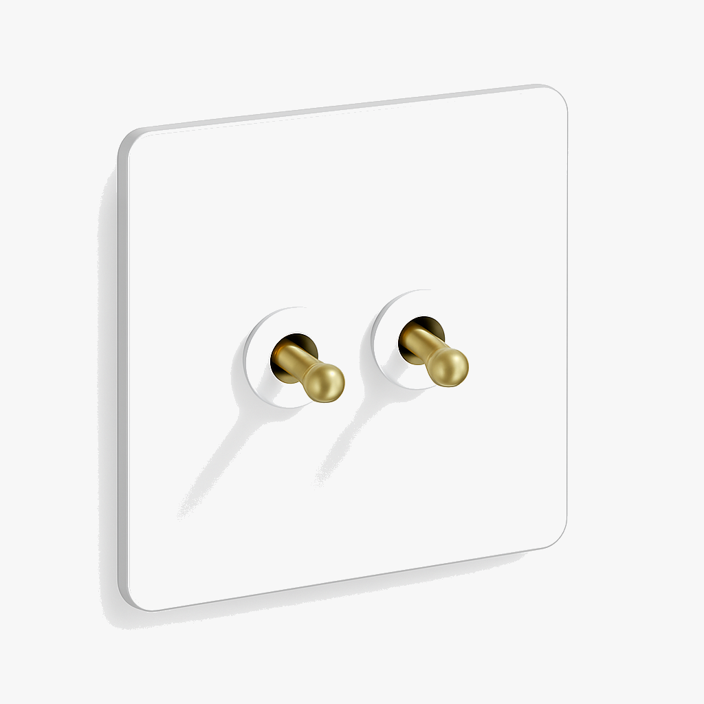 Double 2-Gang Switch in High-Quality White and Gold Steel
