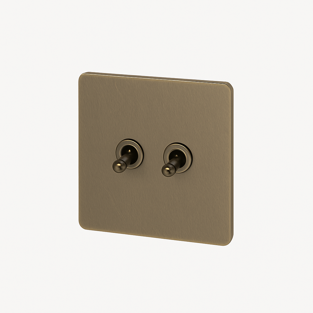 Double switch 2 ways in aged bronze steel rounded edges
