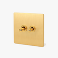 Square 2-Gang Double Switch in Brushed Gold Steel