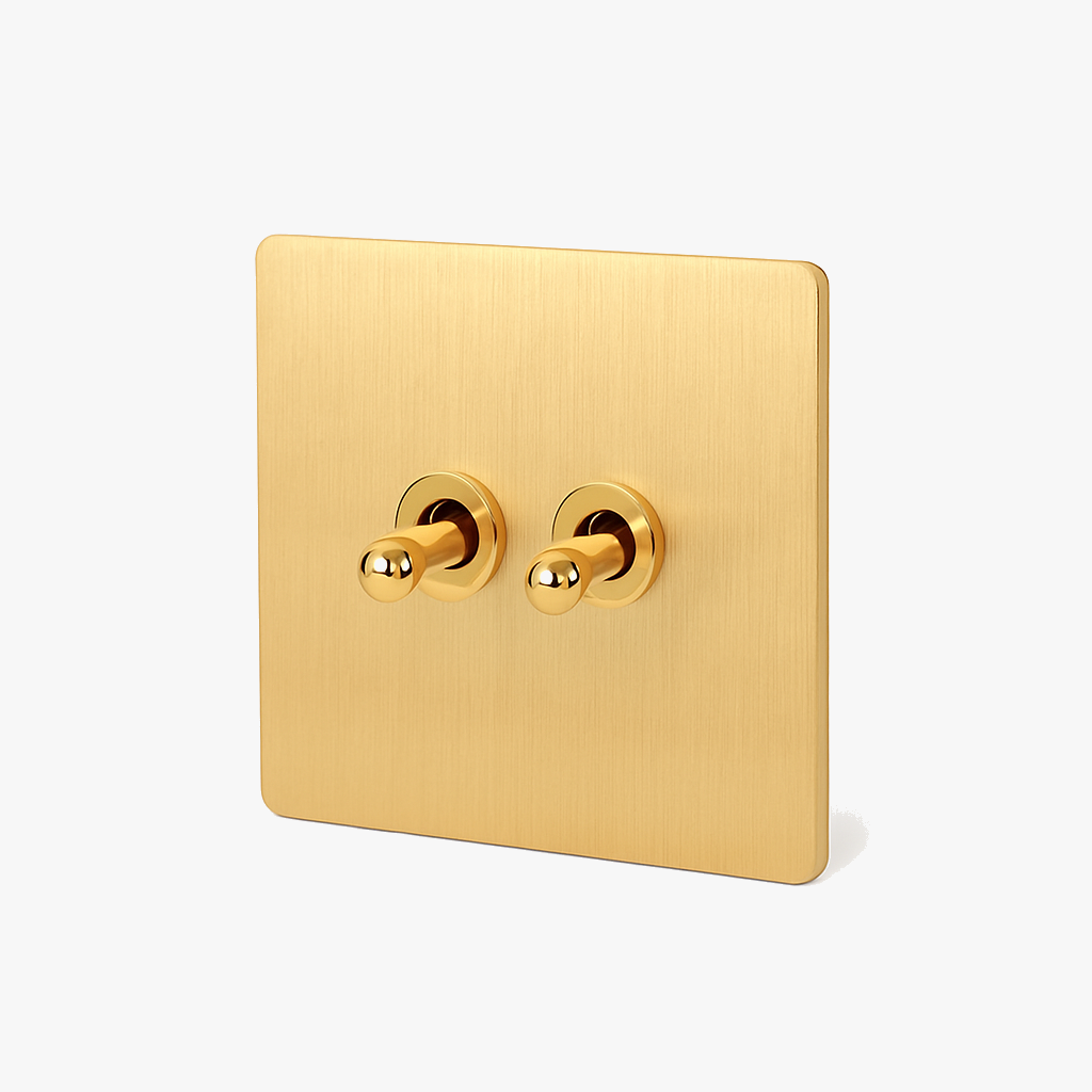 Square 2-Gang Double Switch in Brushed Gold Steel