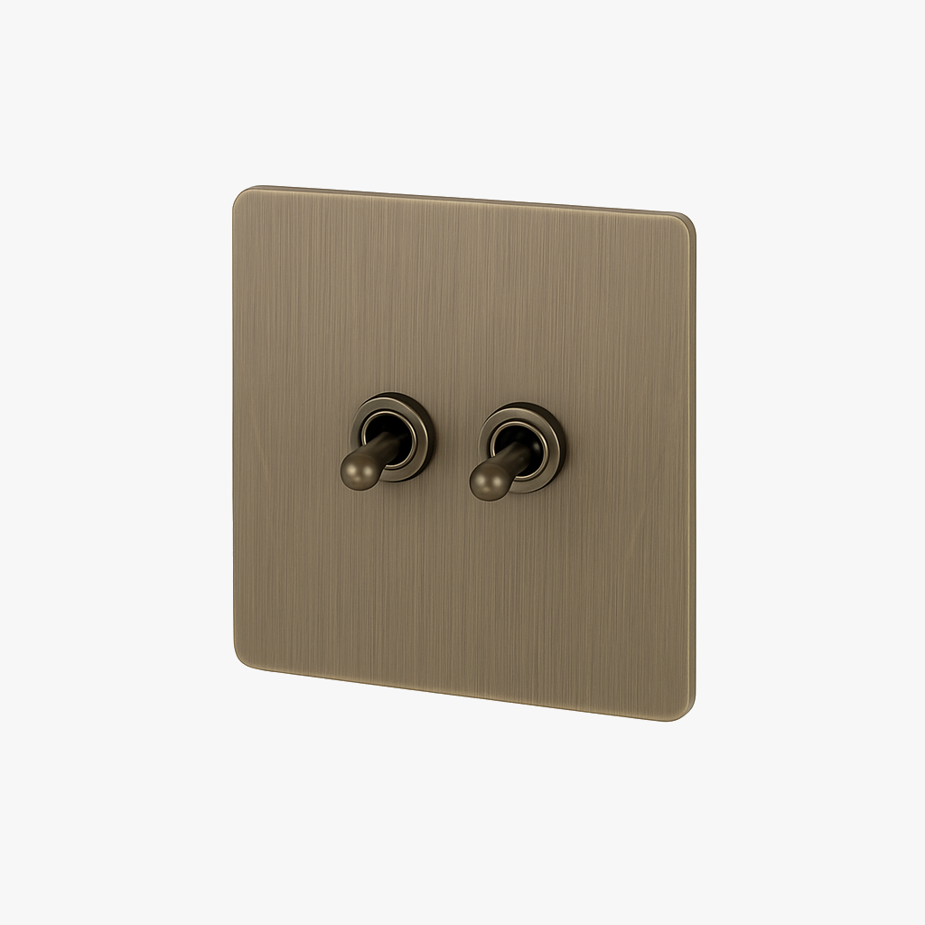 Double 2-Way Switch in Brushed Grey Steel, Rounded Edges