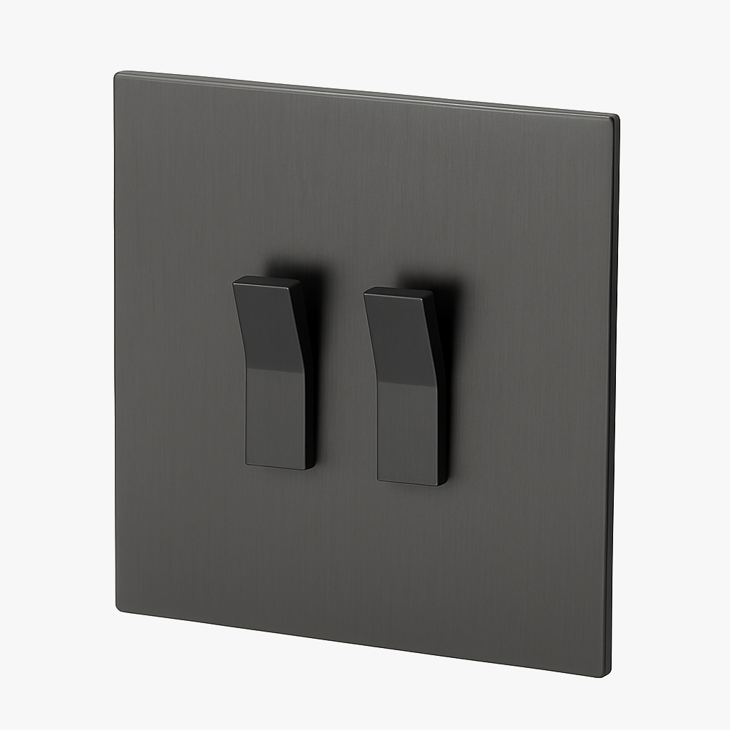 2-Way Double Switch in Brushed Dark Grey Steel for 86 mm Boxes