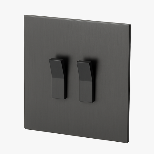 2-Way Double Switch in Brushed Dark Grey Steel for 86 mm Boxes