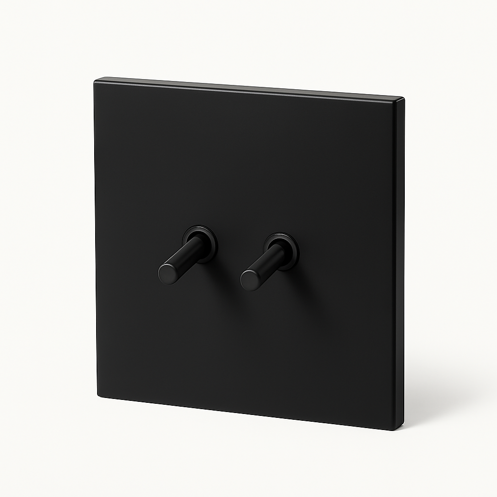 Double switch 2 channels black steel matt - 2Gang - Black / Reset Switch