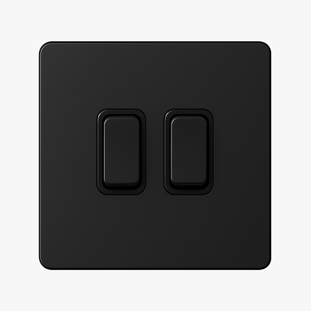 Matte Black Steel 2-Gang Switch, Rectangular with Rounded Edges