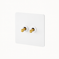 Double switch 2 channels intermediate switch in white matt and gold rounded edges