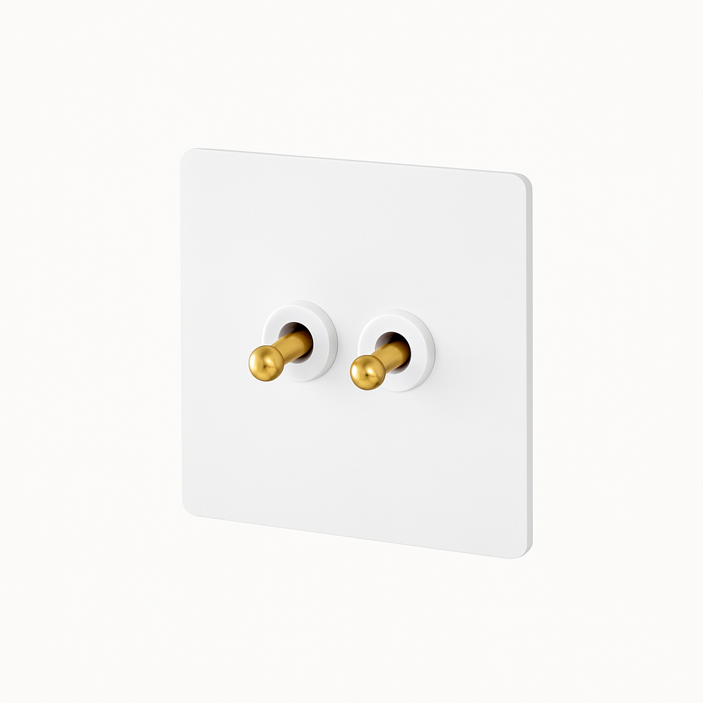 Double switch 2 channels intermediate switch in white matt and gold rounded edges