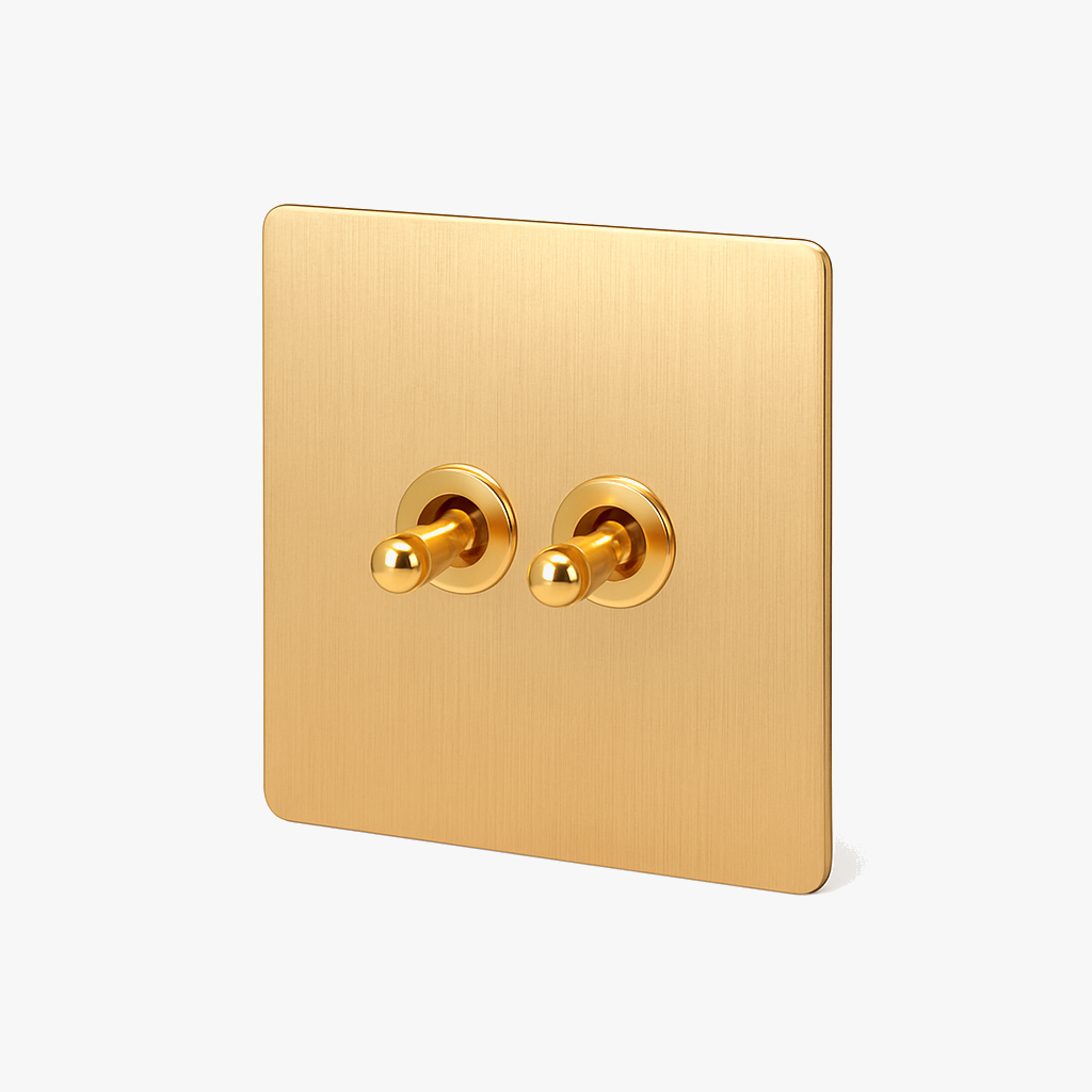 Double switch 2 channels intermediate switch in brushed gold steel and rounded edges