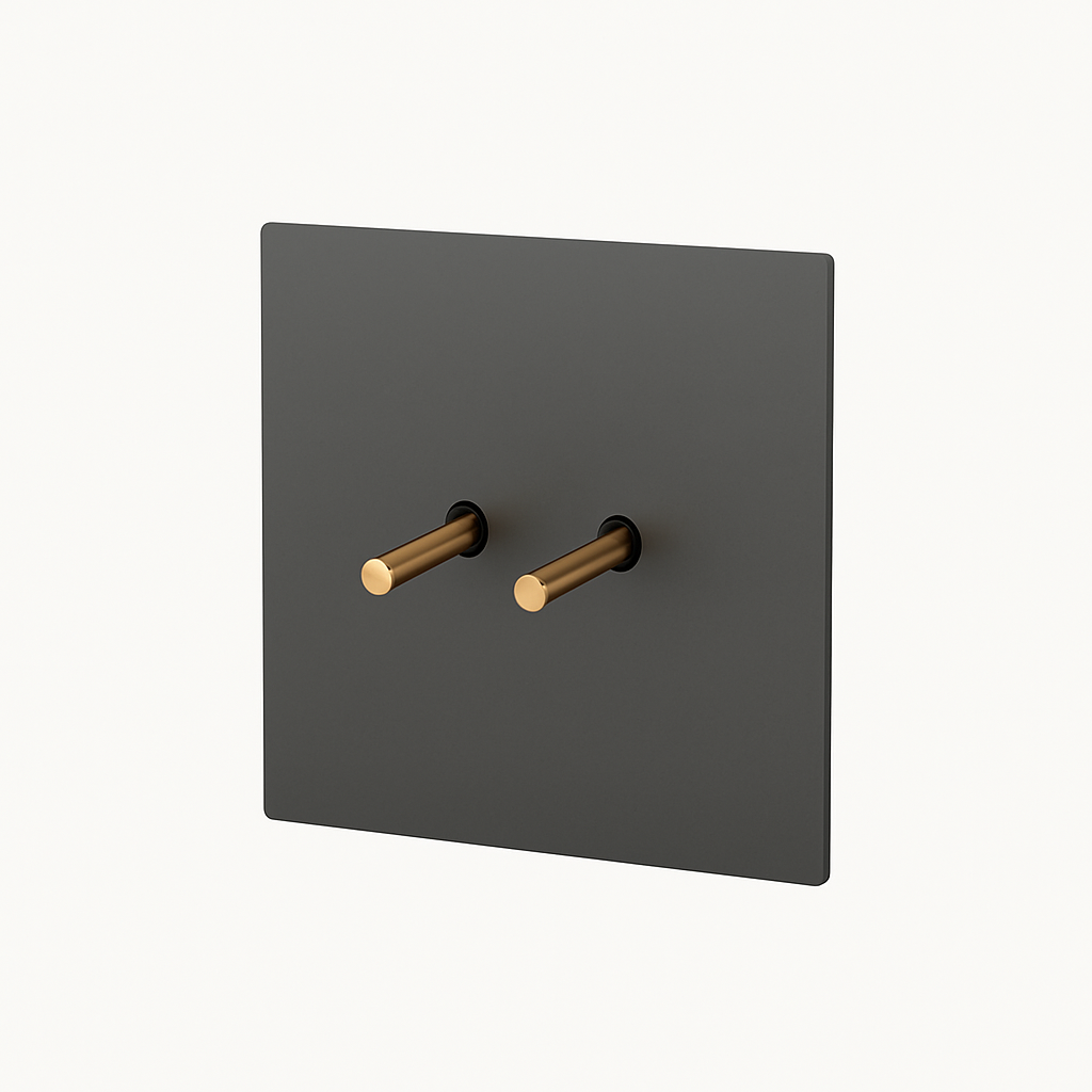 Double switch 2 channels intermediate switch in brushed and gold grey steel