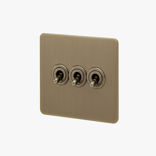 3 lane double switch in brushed grey steel rounded edges