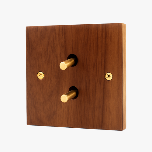 3-way double switch in wood and gold screws