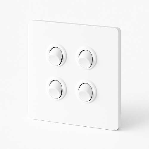 4-Gang Quadruple Switch in Matt White Steel, Modern Design