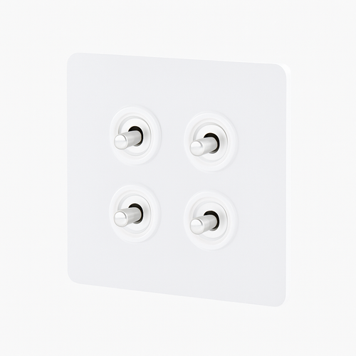 4-Way Quadruple Switch in Matt White Steel, Rounded Edges