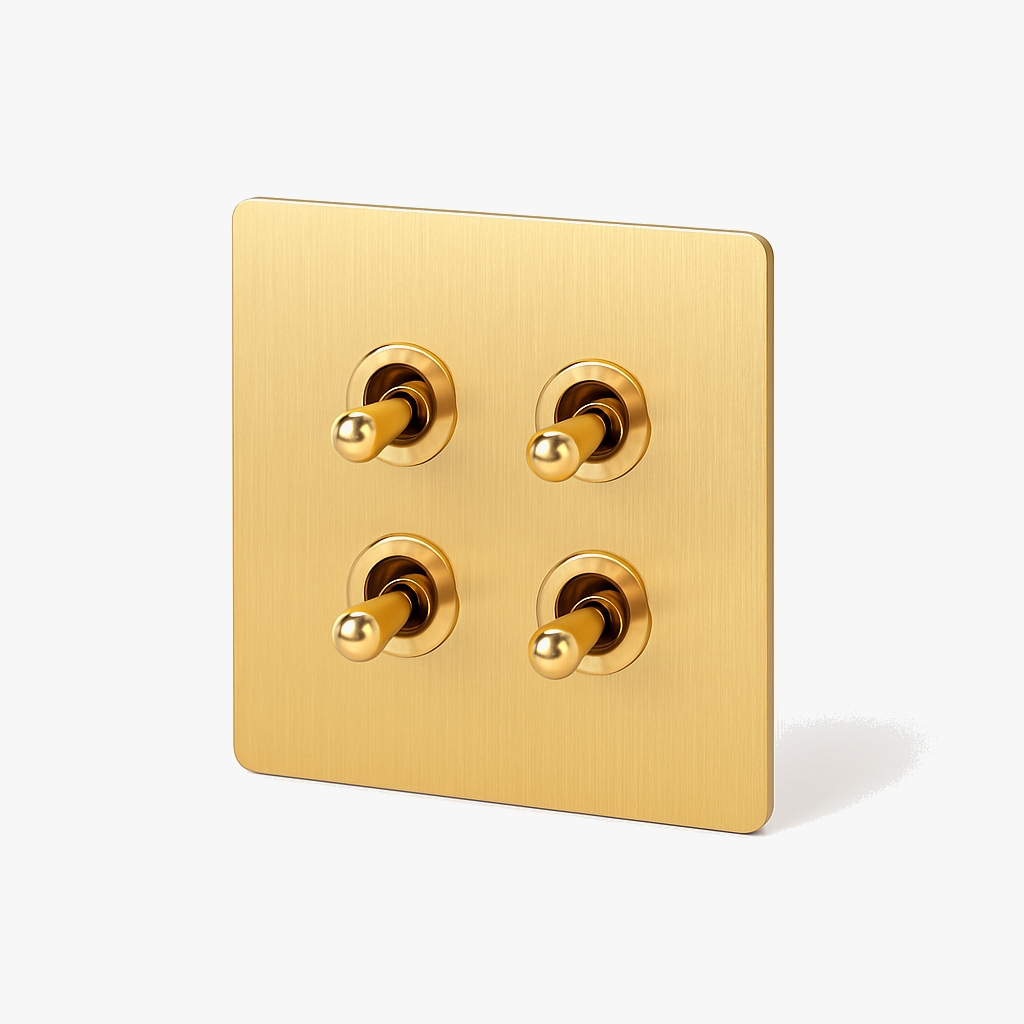 4-way quadruple switch in brushed gold steel and rounded edges
