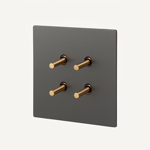 4-way quadruple switch in brushed and gold grey steel