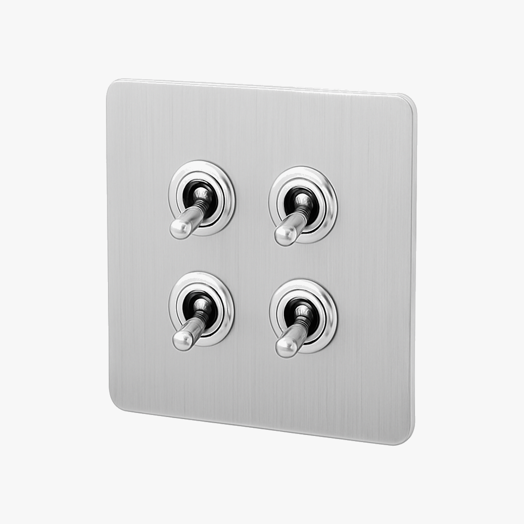 Brushed Light Gray Steel 4-Gang Light Switch, Design 1