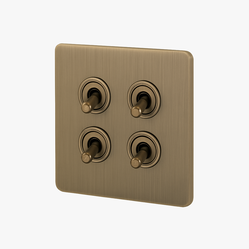 Aged Brushed Gray Steel 4-Gang Switch with Rounded Edges