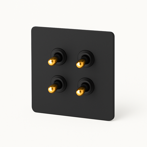 4-way quadruple switch in black steel matt and gold rounded edges