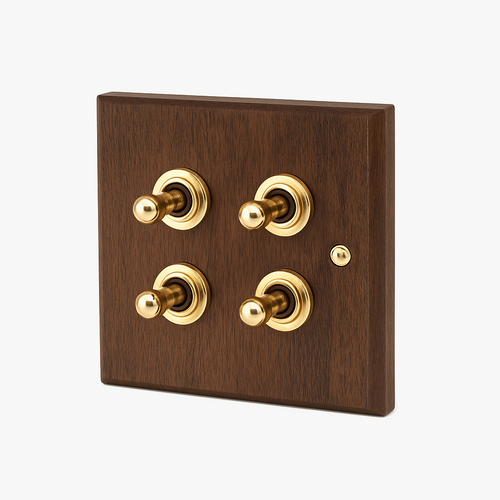 4-way four-way switch in wood and gold-plated details and screws