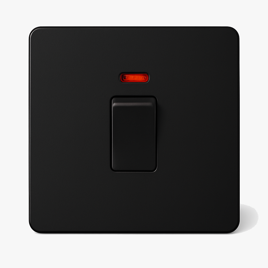 Single switch 1 track with LED 45A in black steel matt rounded edges