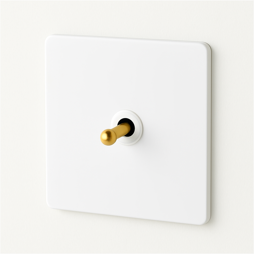 Single 1-Gang Switch in Matt White and Gold Steel, Style One