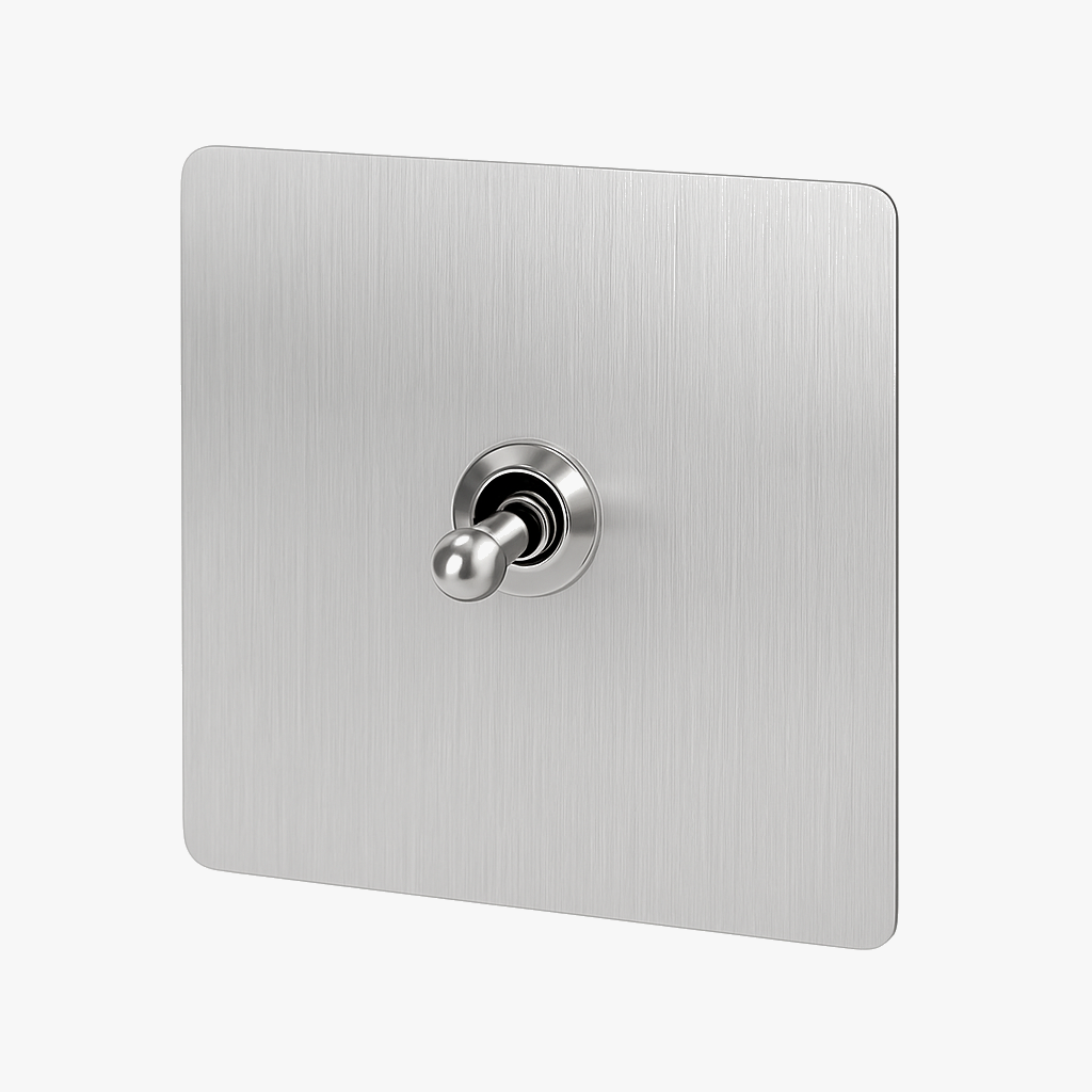 Modern Single-Gang Light Switch in Brushed Light Grey Steel