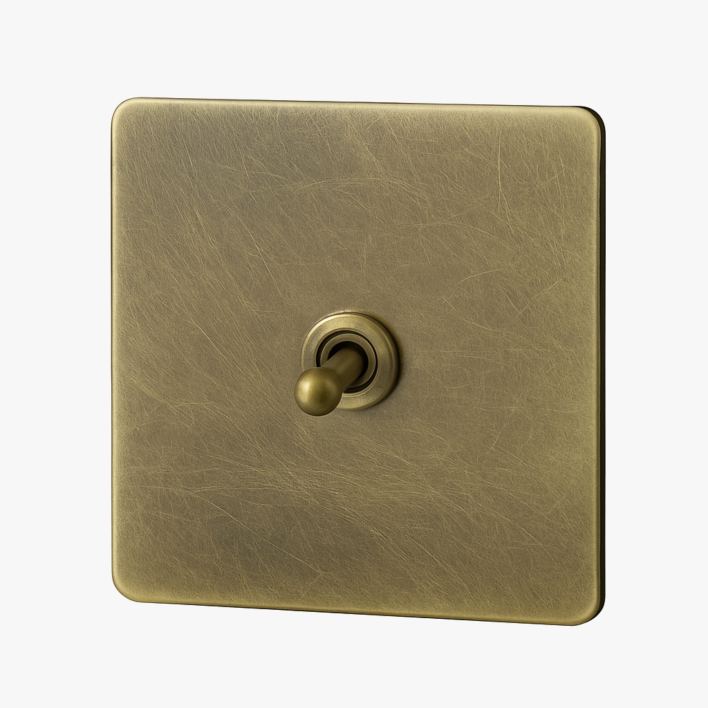 Single 1-Gang Switch in Brushed Grey Steel, Rounded Edges, Style One