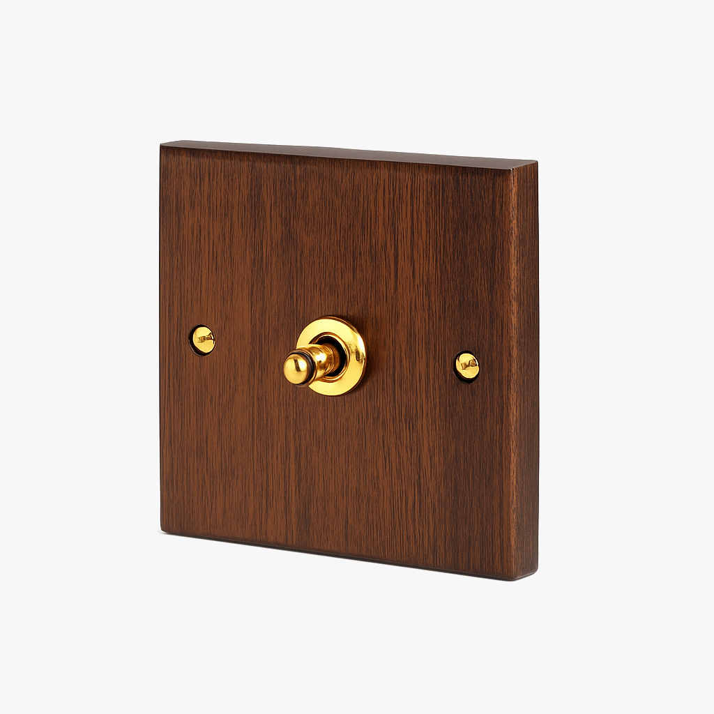 Single switch 1 wooden track and gold screws and details