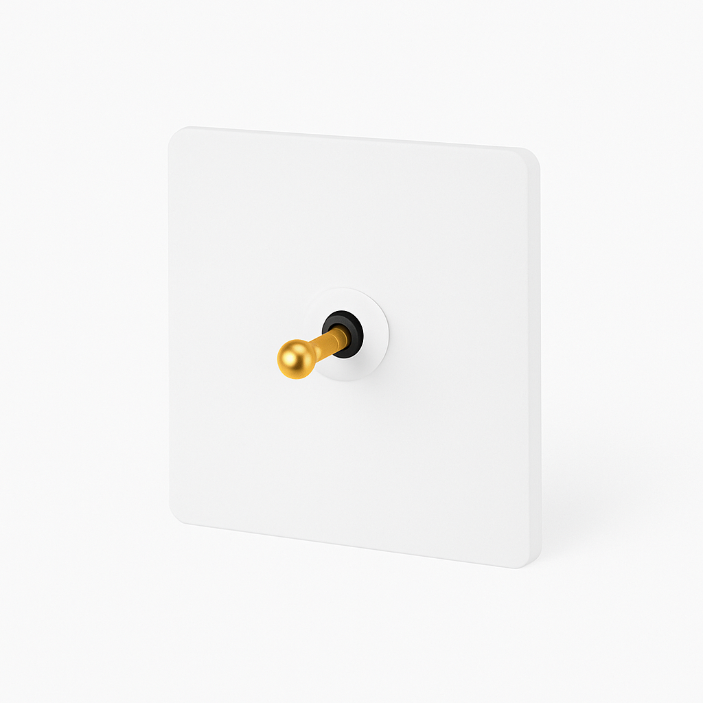 Single switch 1 intermediate switch in white matt steel and gold rounded edges