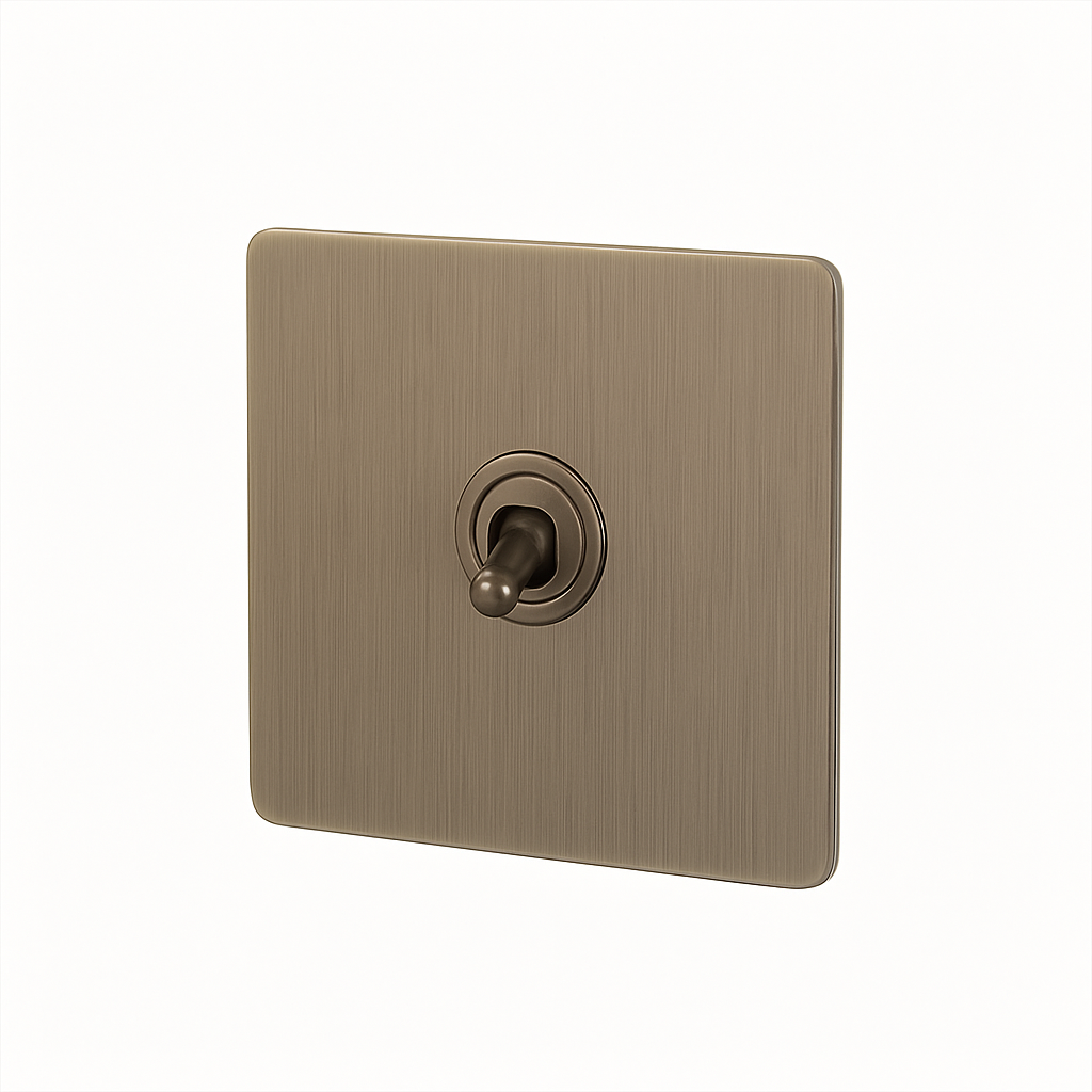 Single switch 1 intermediate channel switch in brushed grey steel rounded edges