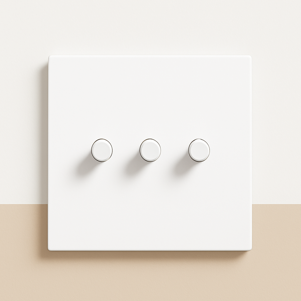 3-Way Triple Switch in Matt White Steel, 86 X 86 mm - 3Gang - White / Reset Switch