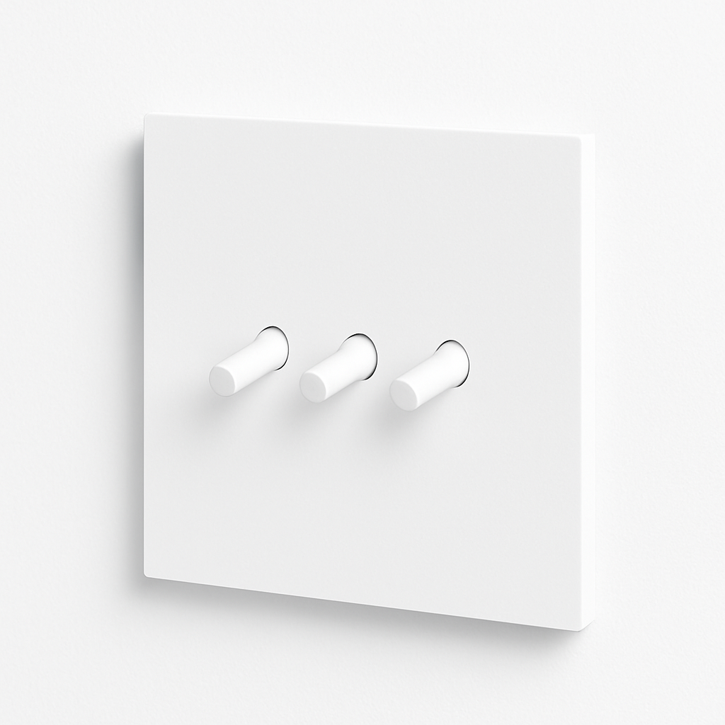 3-Way Triple Switch in Matt White Steel, 86 X 90 mm