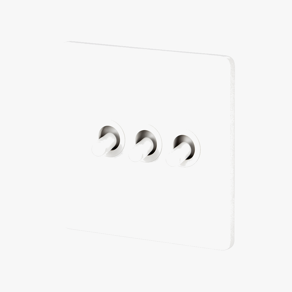 Discreet 3-Gang Triple Switch in Matt White Steel