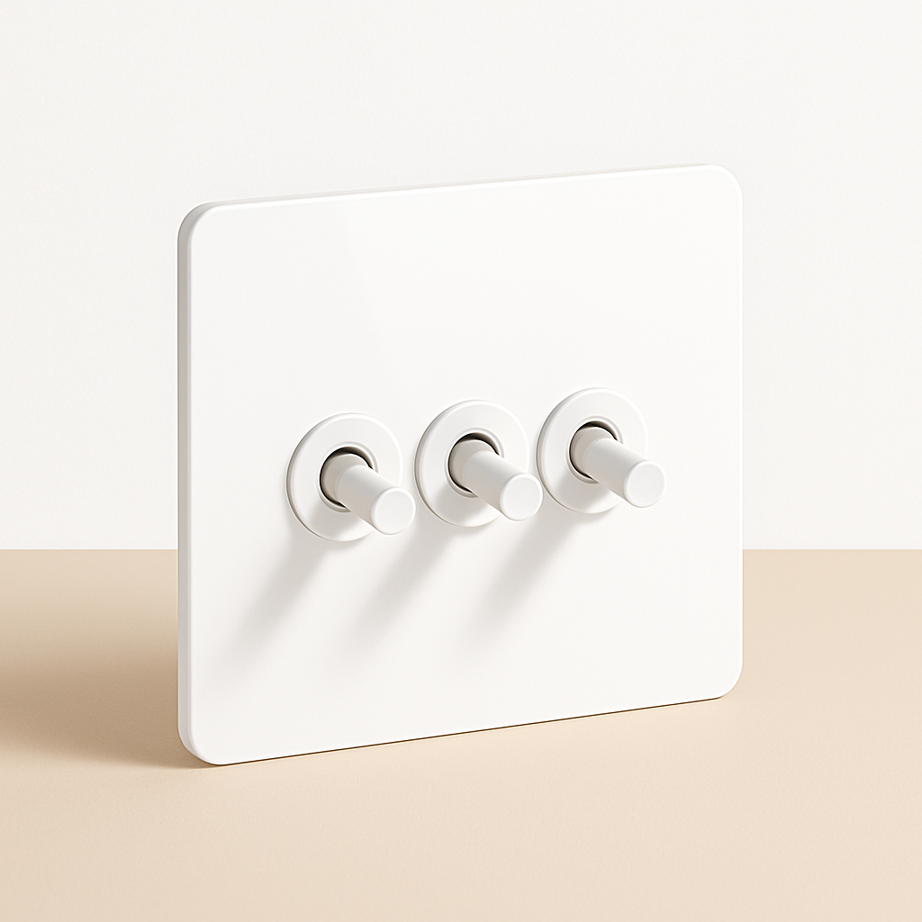 Contemporary 3-Gang Triple Switch in Matt White Steel - 3Gang All White / Reset Switch