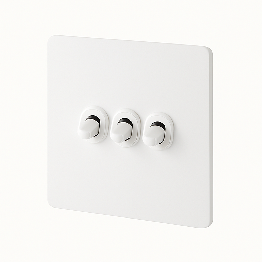 Square 3-Gang Triple Switch in Matt White Steel