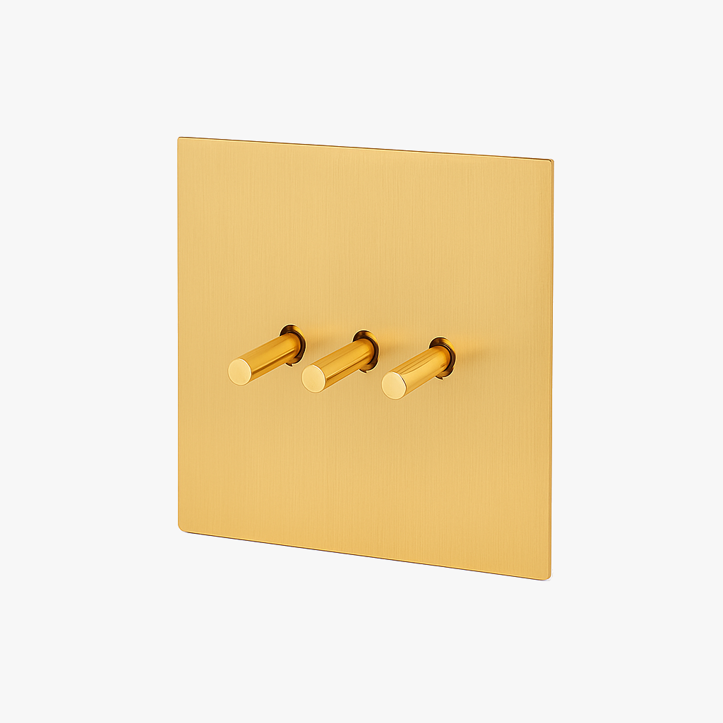 3 ways triple switch in brushed gold steel
