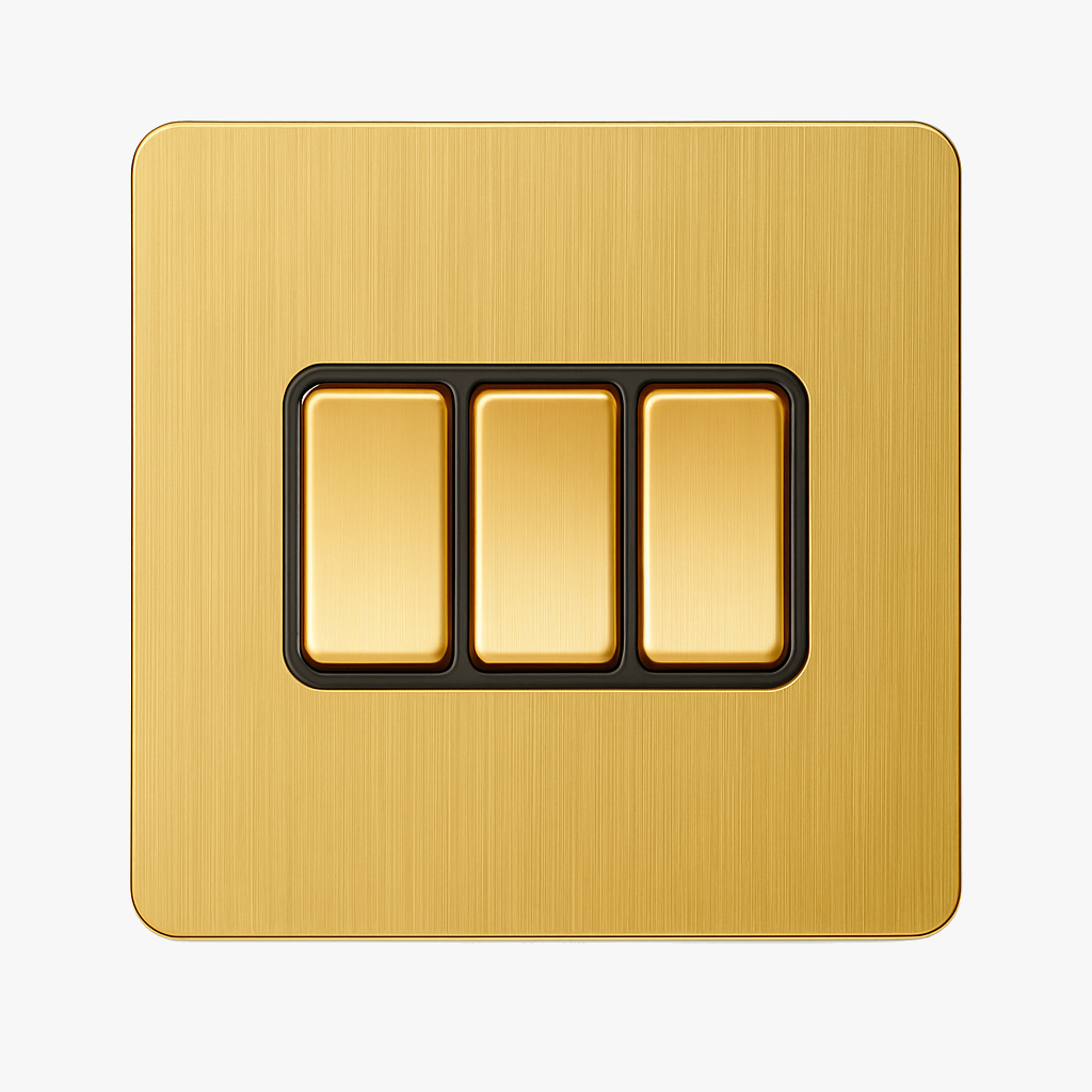 Brushed Gold 3-Channel Triple Switch, Rounded Edges