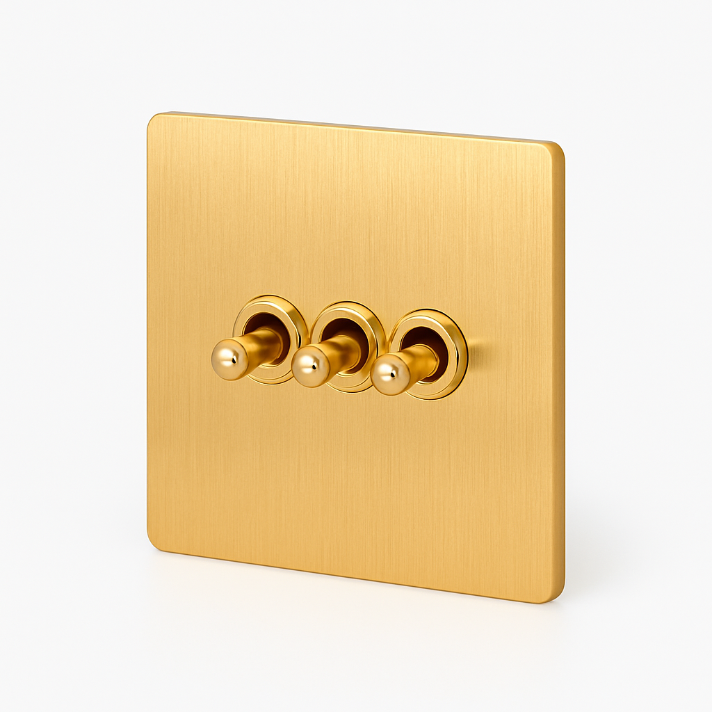 3 lane triple switch in brushed gold steel and rounded edges