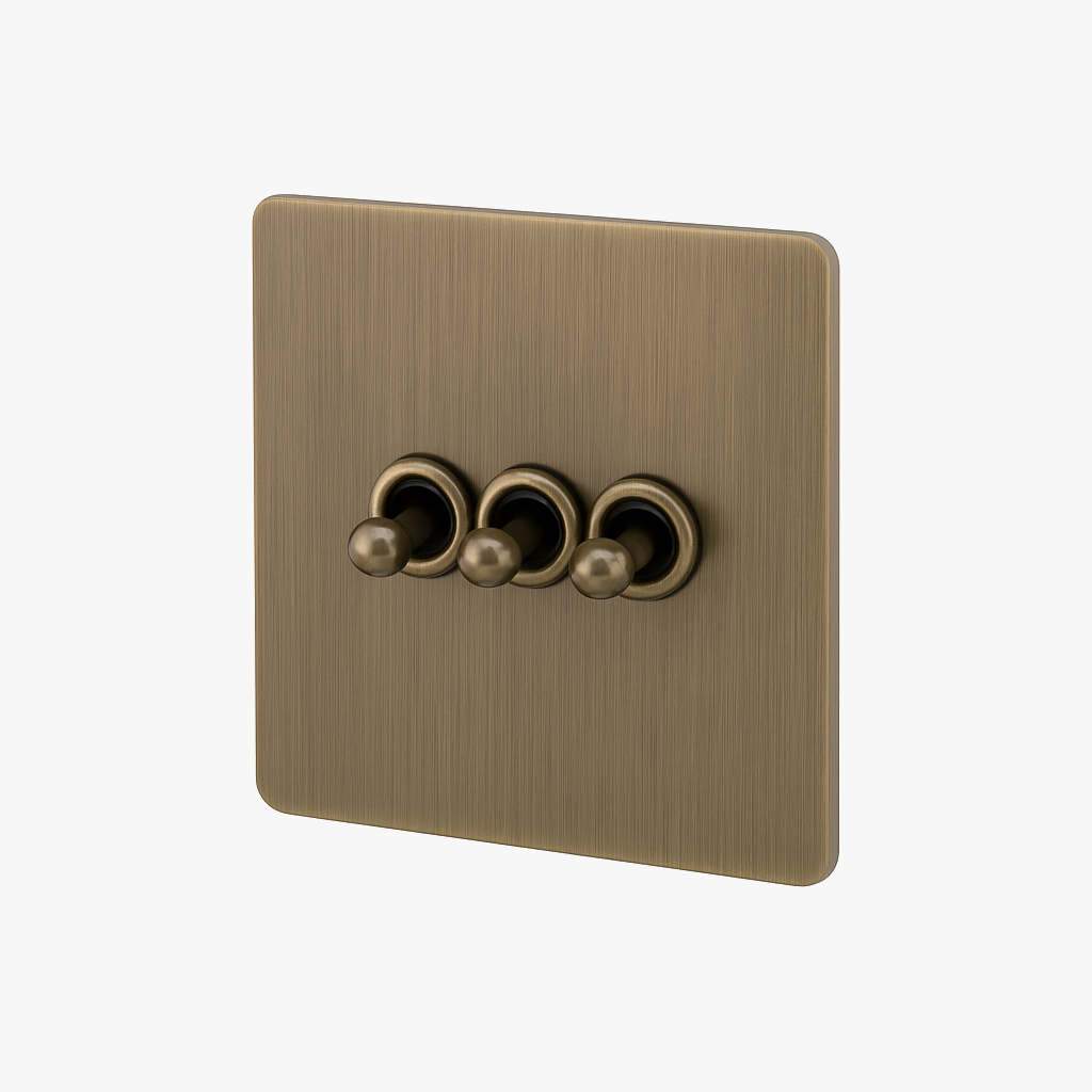 Brushed Grey 3-Way Triple Switch, Minimalist Clean Design