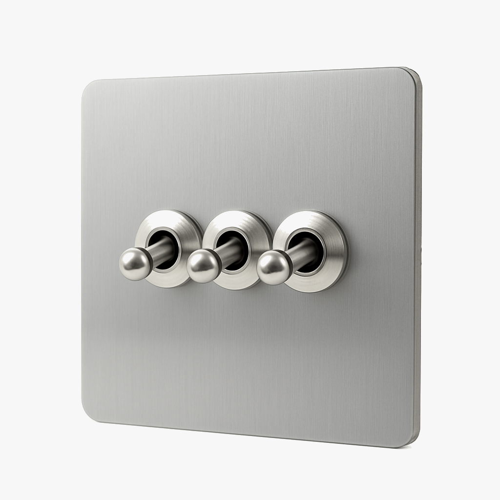 Brushed Grey Silver 3-Way Triple Switch, Seamless Fit