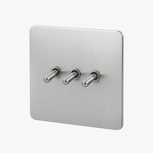 3-Way Triple Switch in Brushed Light Grey Steel Square Design