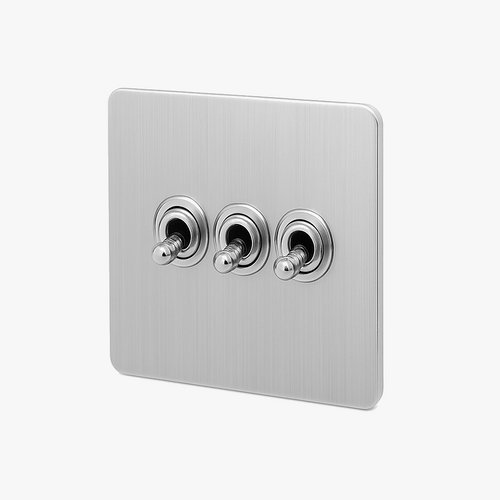 3-Way Triple Switch in Brushed Light Grey Steel Rounded Edges