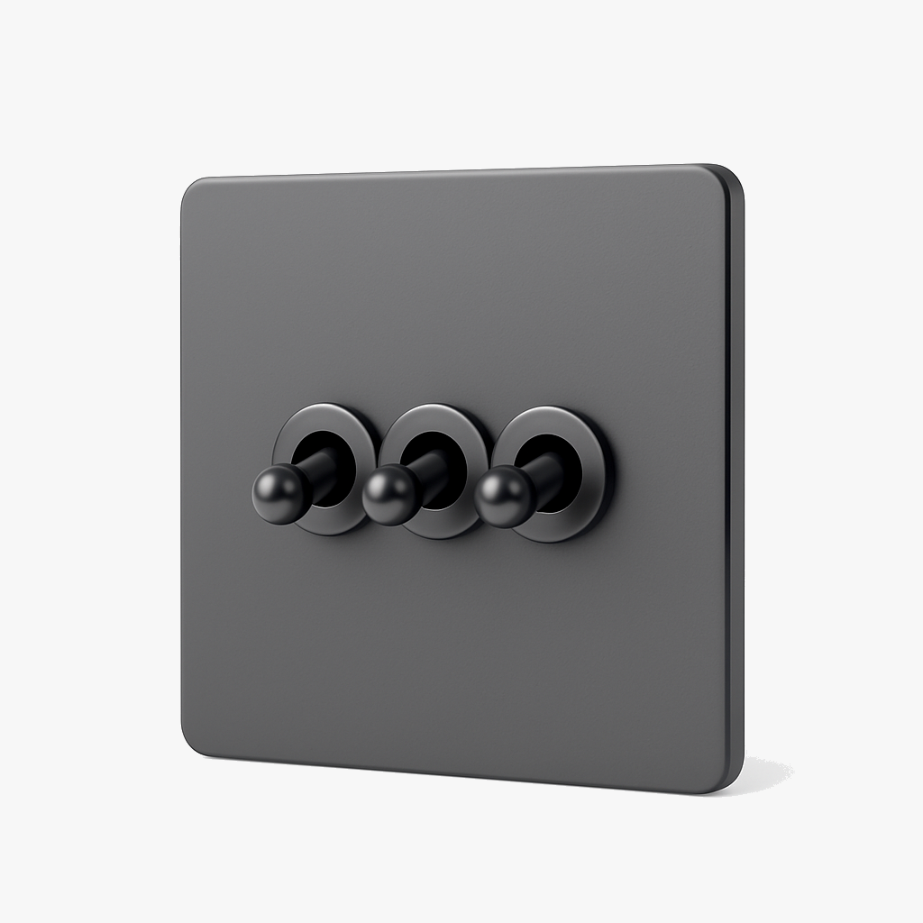 3 ways triple switch in dark grey steel brushed rounded edges