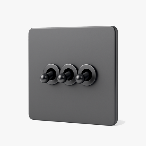 3 ways triple switch in dark grey steel brushed rounded edges