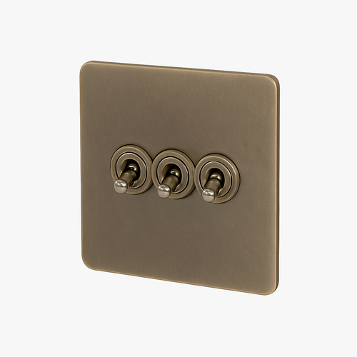 3-way triple switch in grey steel aged rounded edges