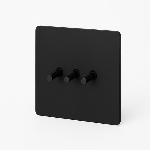 3-Gang Black Matt Steel Triple Switch, Finish